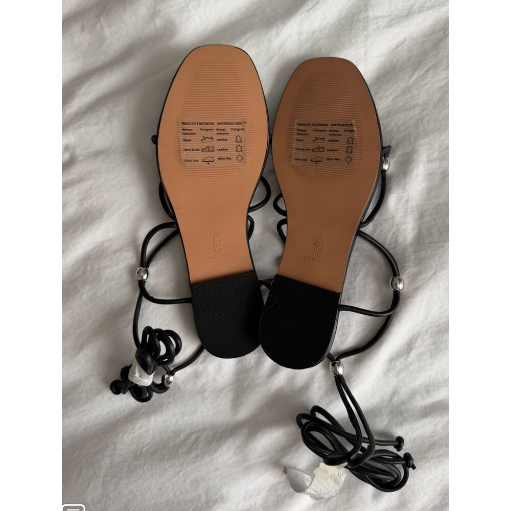 Anthropologie Black Beaded Lace-Up Gladiator Sandals Sz 7